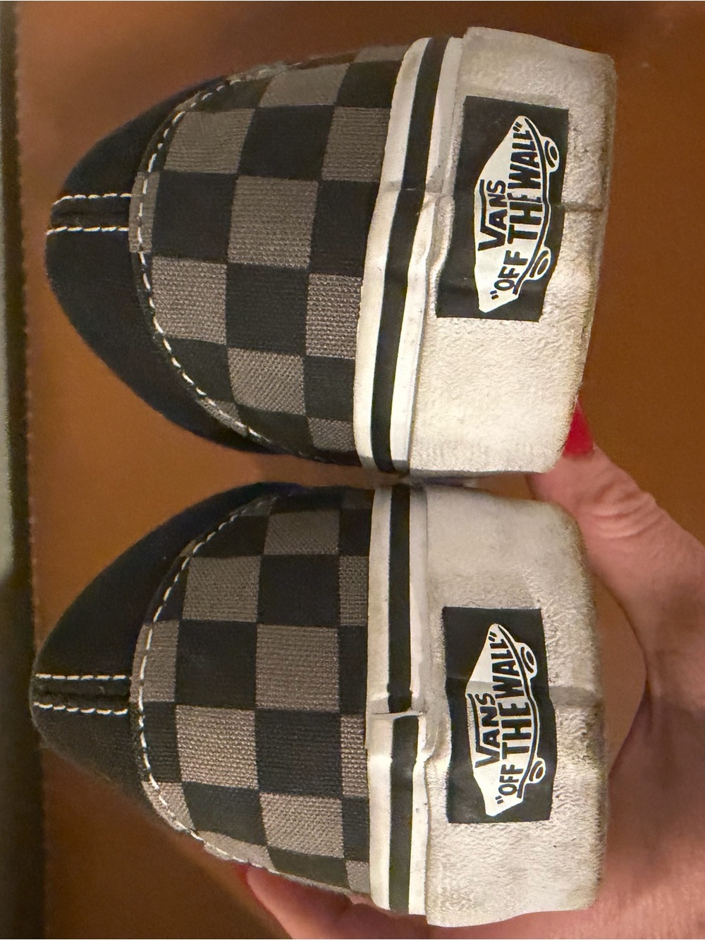Vans Slip-On Checkerboard Sneakers in Black and Gray - Picture 4 of 5